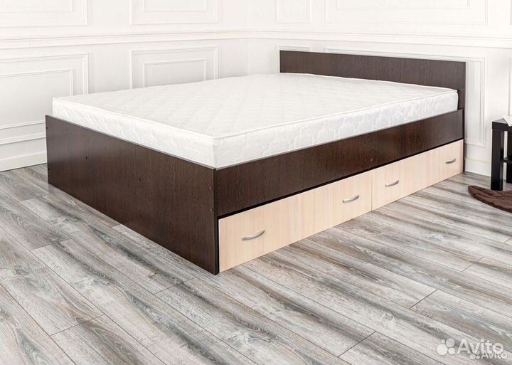 Кровать с матрасом 140х200 Марс с ящиками