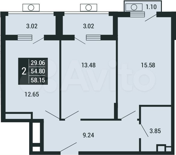 2-к. квартира, 58,5 м², 2/4 эт.