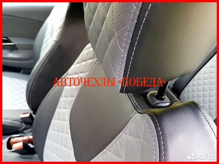 Чехлы Renault Kaptur из экокожи чёрно-серые Ромб