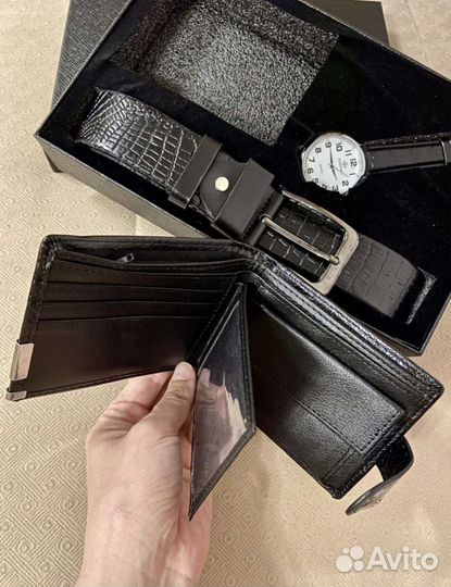 Подарочный набор для мужчин часы ремень кошелек