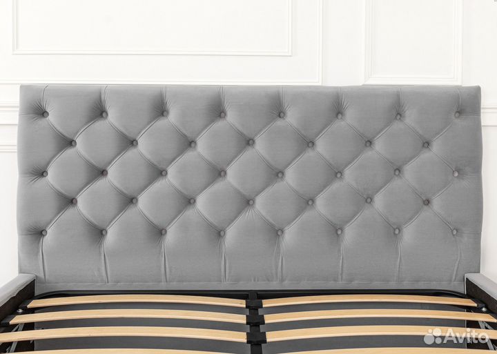 Кровать 160х200 серый велюр Барокко