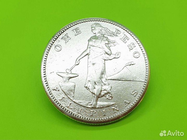 1 песо 1909 г Филиппины США Серебро 800* 20 гр