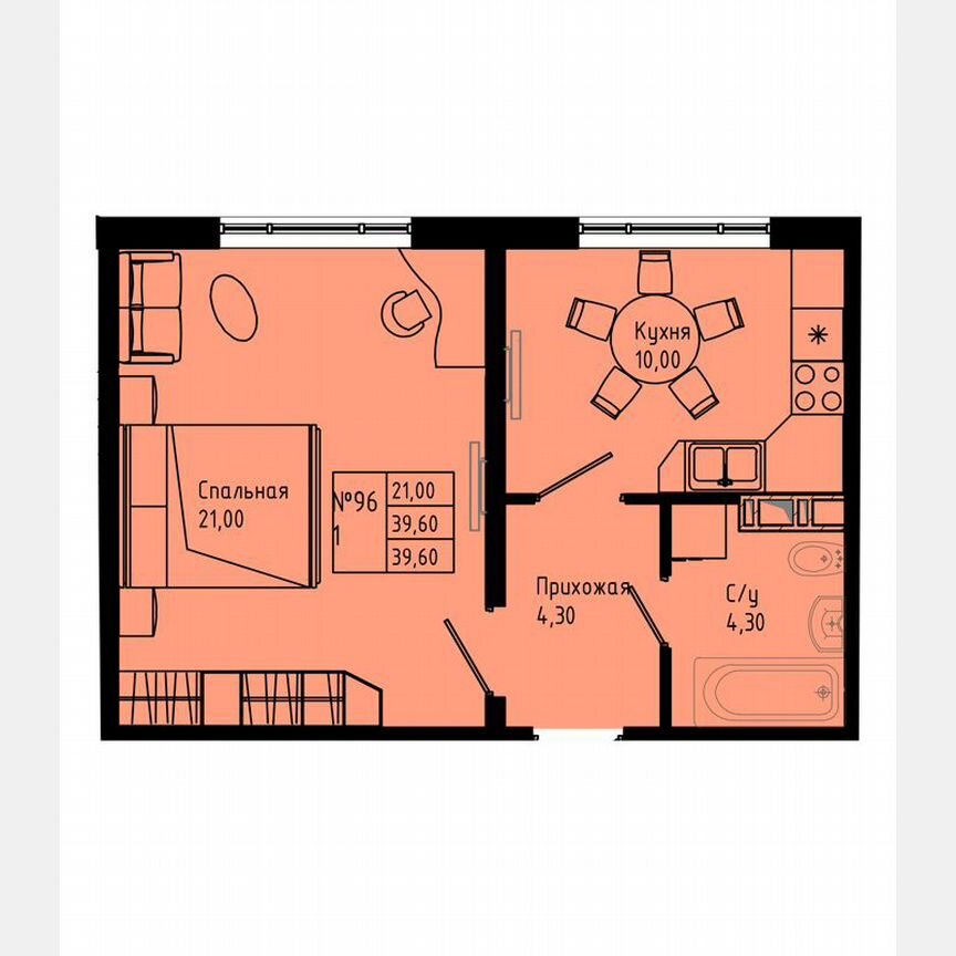 1-к. квартира, 39,6 м², 4/8 эт.