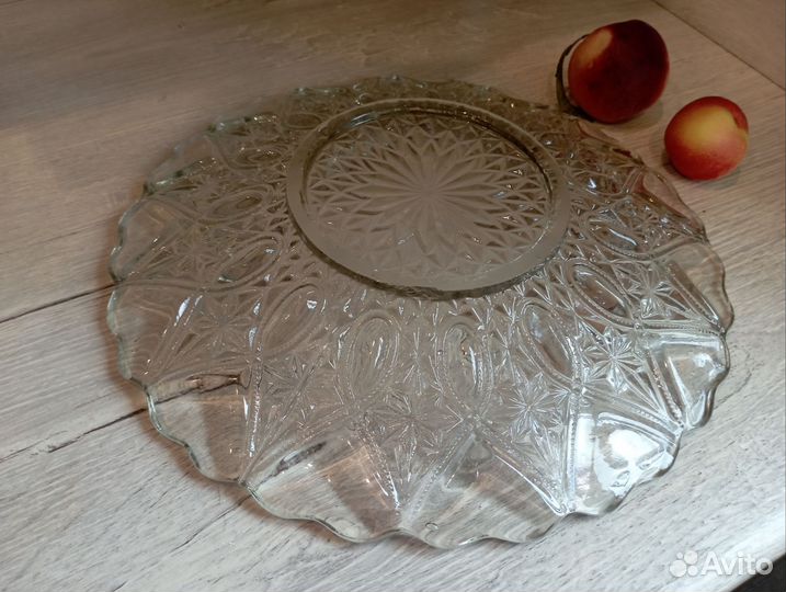 Блюдо, тарелка СССР большая хрустальная