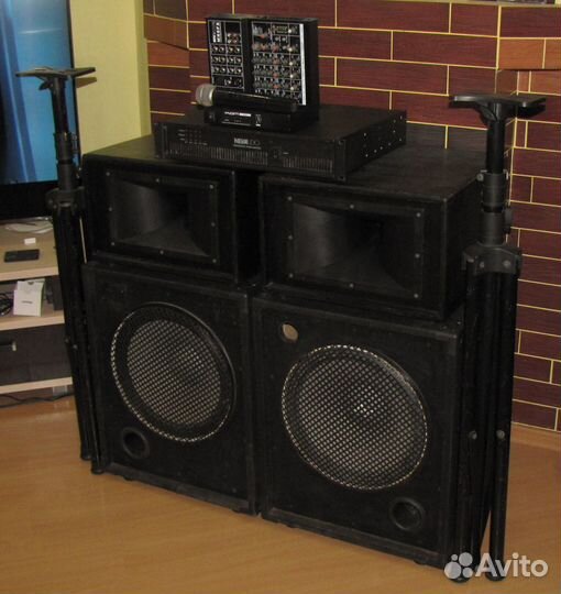 Колонки Pro 1100W Усилител Микшер Микрофон Треноги