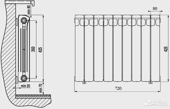 Радиатор биметаллический Rifar Monolit 350 9 секц