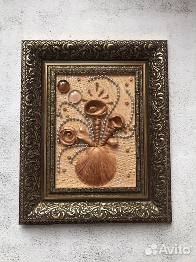 Панно из ракушек, размер 13х18, в рамке