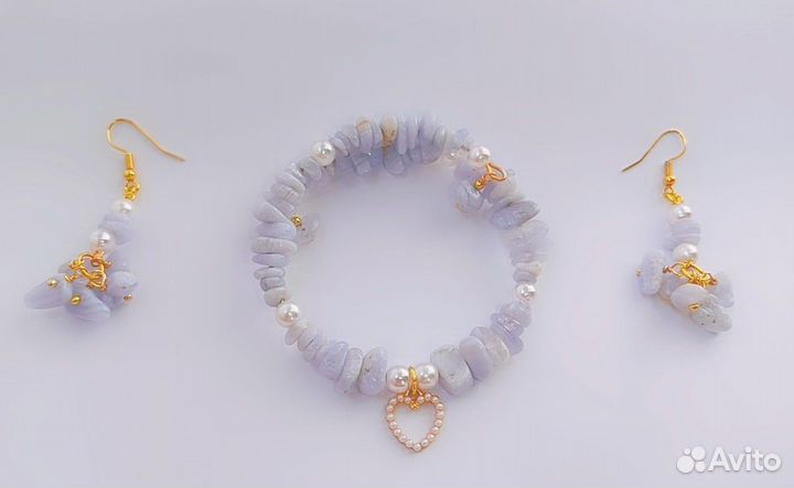 Браслет из натурального Голубого Агата(Сапфирина)