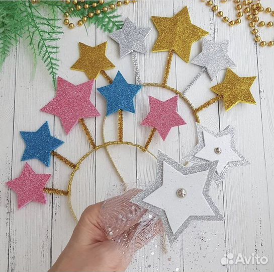 Новогодние Ободоки ушки мышки снежинка звездочка