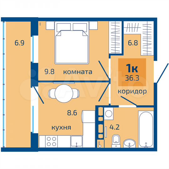 1-к. квартира, 36,3 м², 7/10 эт.