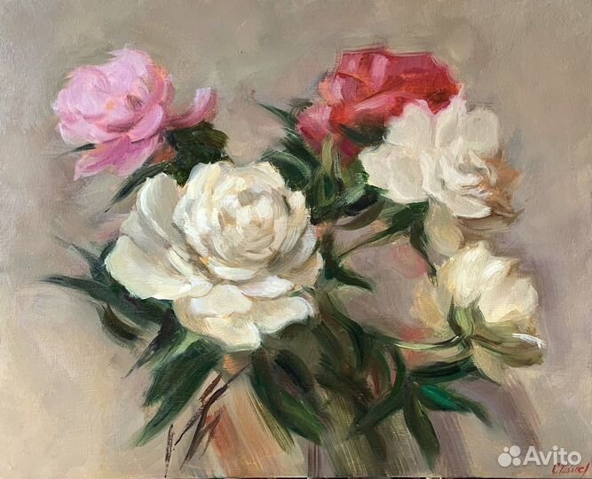 Картина маслом цветы пионы
