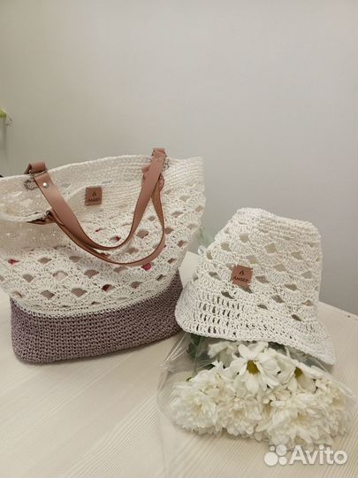 Сумка тоут вязаная из рафии