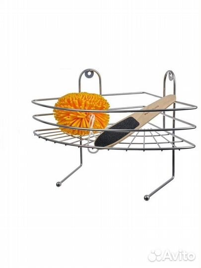 Полка для ванной угловая 1-секционная с крючками