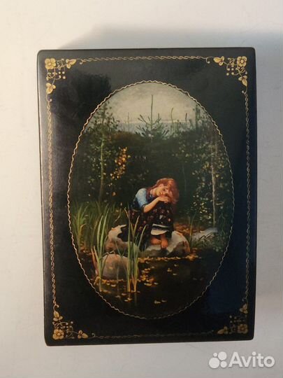 Шкатулка палех Аленушка Федоскино СССР лаковая