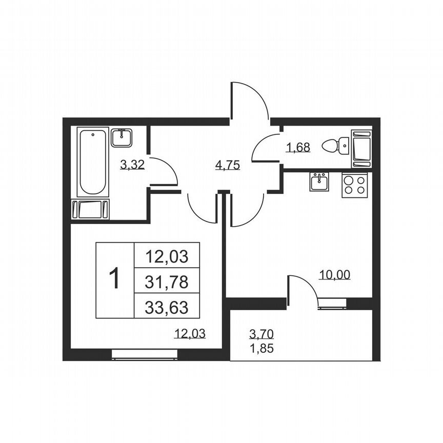 1-к. квартира, 33,6 м², 5/19 эт.