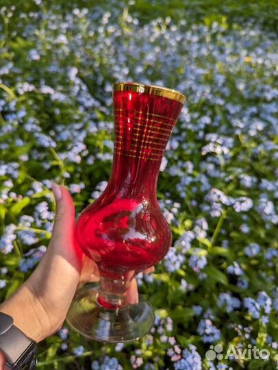 Вазы кобальтовое и красное стекло винтаж