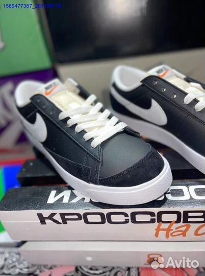 Nike Blazer Low Black White Swoosh (Арт.55219)