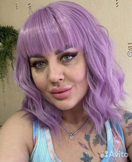 Парик сиреневый волна, каре