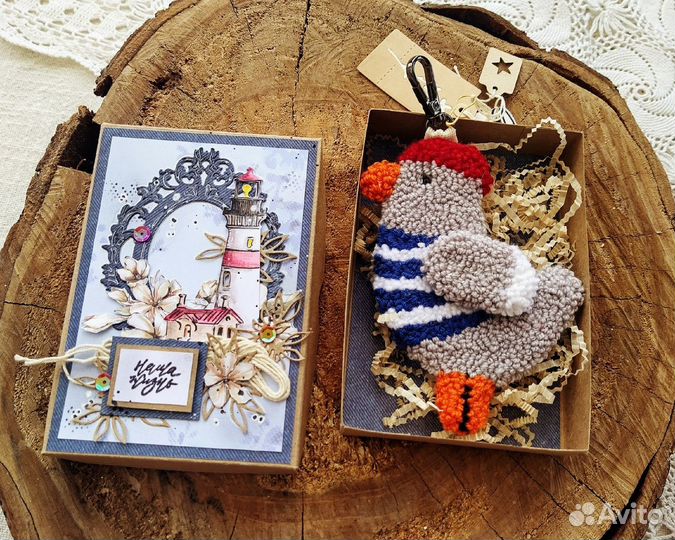 Брелок-обвес чайка, ковровая вышивка (punch needl)