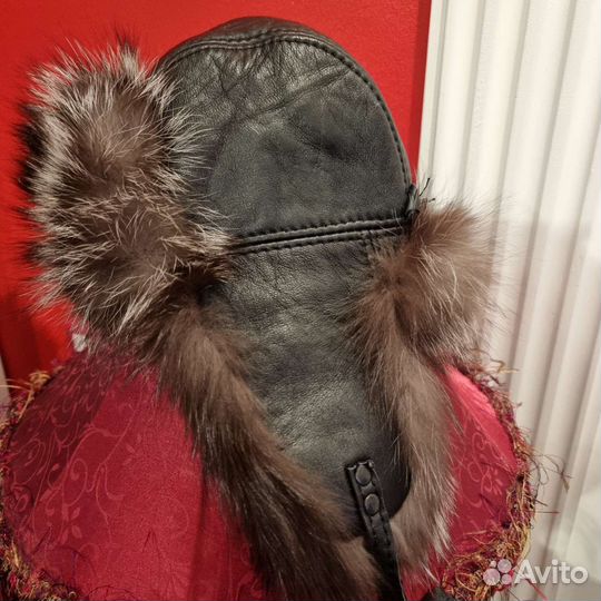 Шапка 56см лиса/кожа натур
