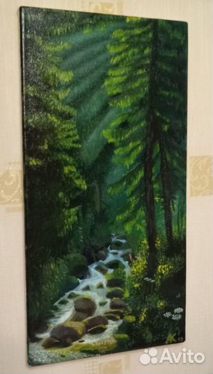 Лесной ручей. Картина маслом 30*60