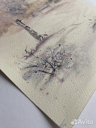 Картина акварелью пейзаж «Нежная береза» 18х29