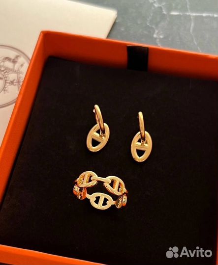 Кольцо и серьги Hermes в коробке