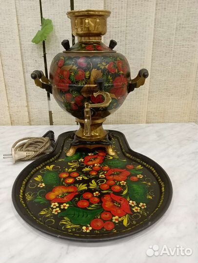 Самовар электро ручная роспись+поднос+стакан 1986г