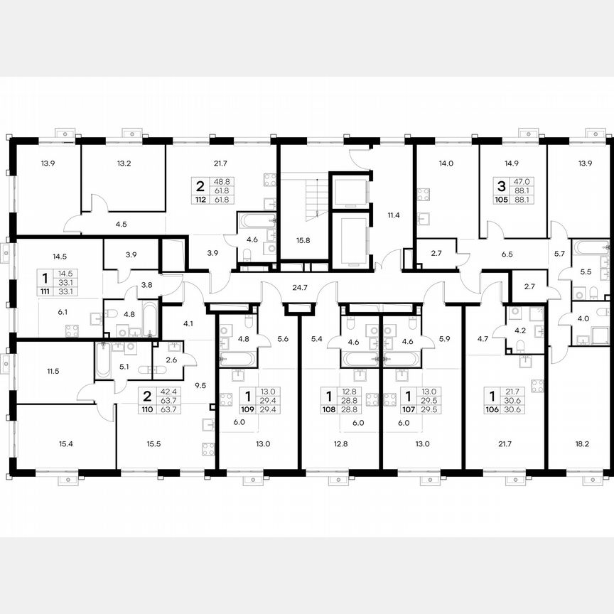 2-к. квартира, 63,7 м², 15/23 эт.