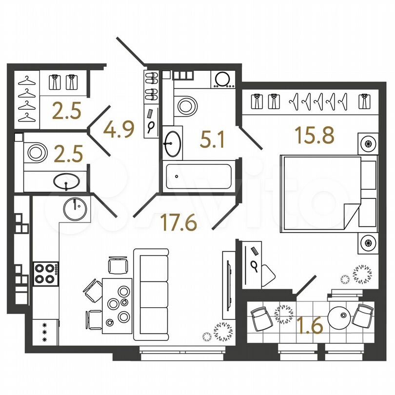 1-к. квартира, 48,4 м², 4/9 эт.