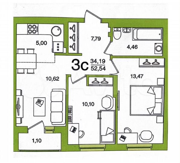 3-к. квартира, 52 м², 5/26 эт.