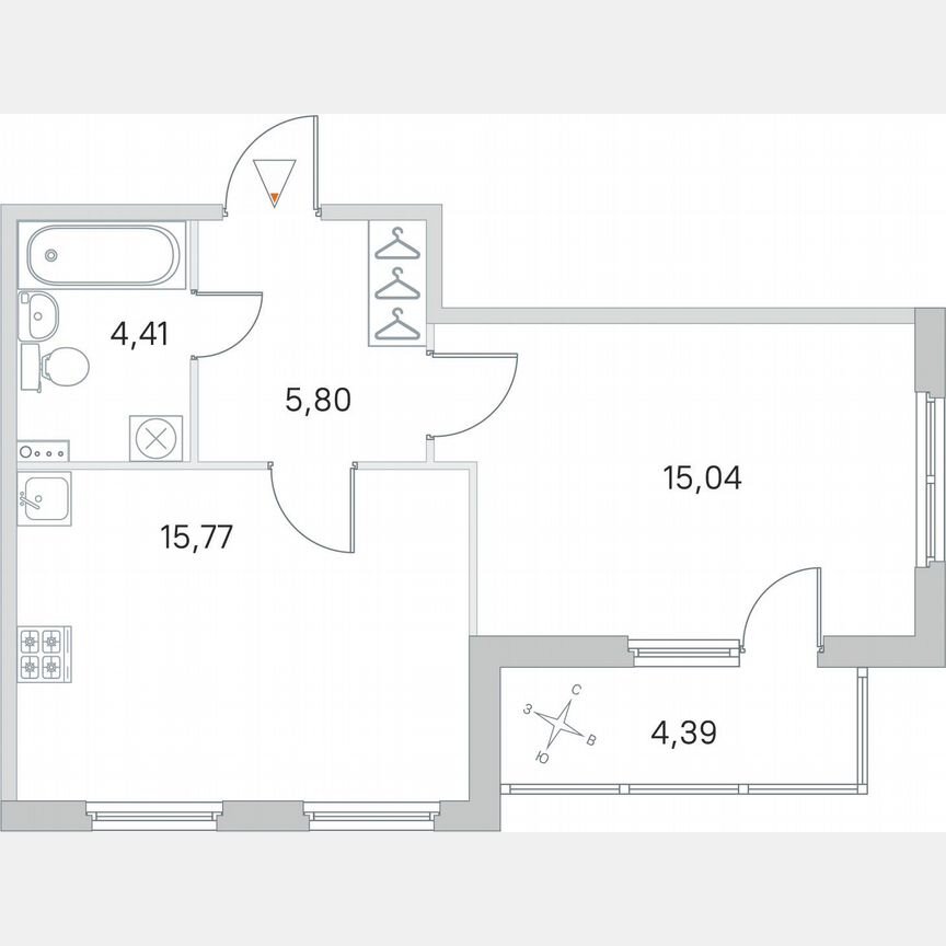 1-к. квартира, 43,2 м², 1/4 эт.