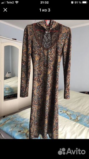 Платье трикотажное и шифоновое р.46