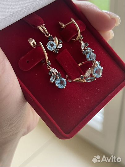 Комплект с топазами, кольцо, серьги, подвеска