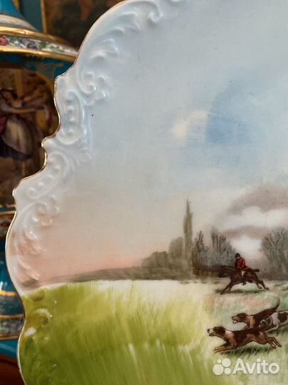 Антикварная тарелка Limoges. Охота. Франция