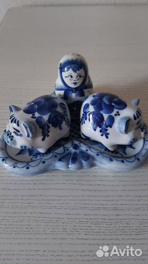 Сувенир Гжель. Набор для специй из 4 предметов