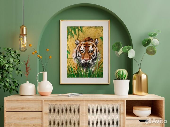 Картина маслом на холсте, тигр 30х40