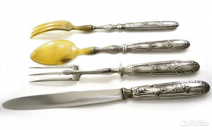 Общий набор для мяса и салата. Серебро. Франция