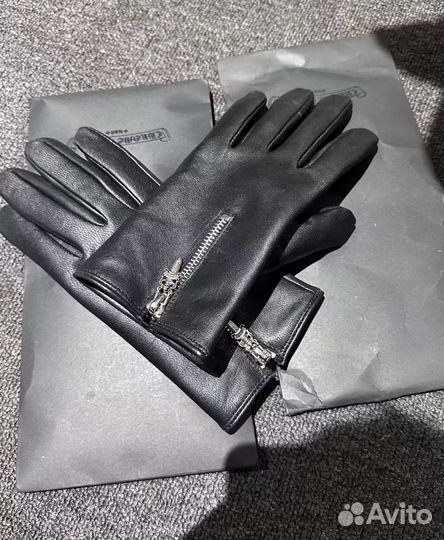 Перчатки Chrome Hearts из кожи, ручной работы