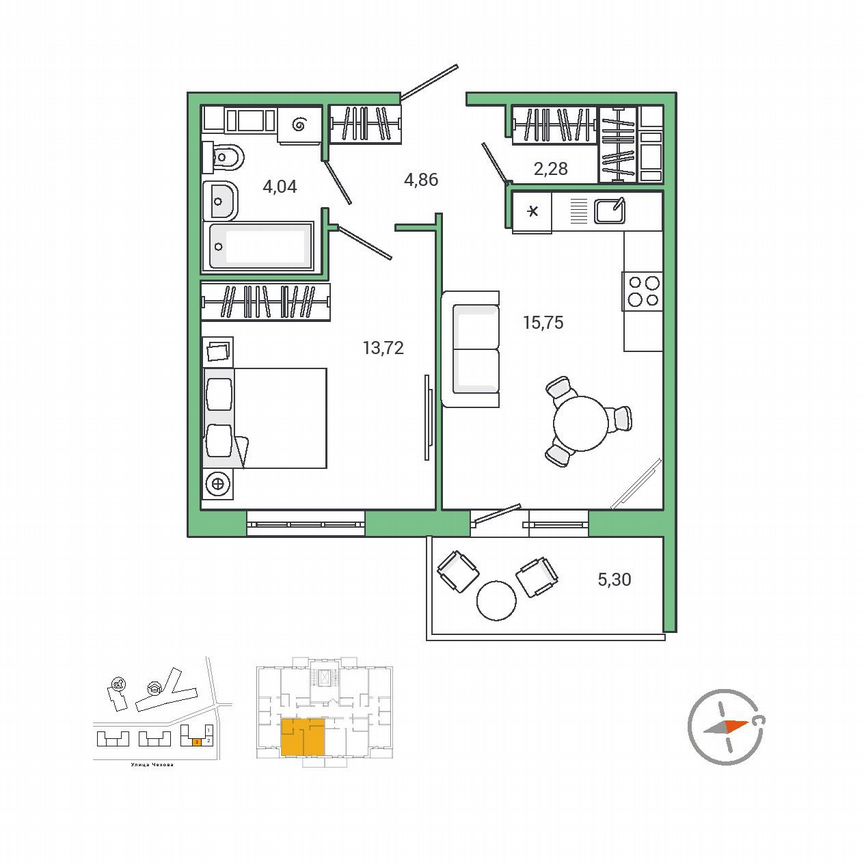 1-к. квартира, 42,4 м², 6/9 эт.