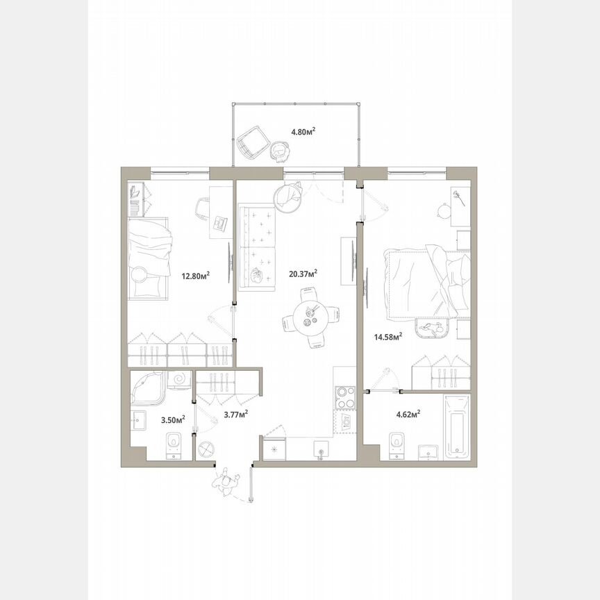 2-к. квартира, 61,1 м², 11/12 эт.