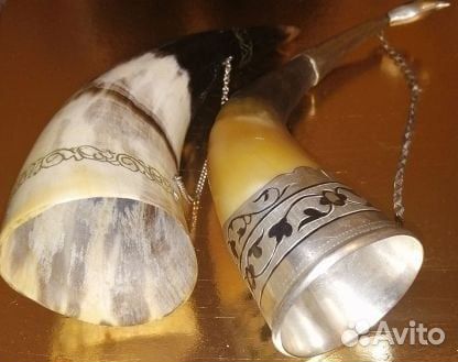 Рога винтаж с резьбой и кубачи серебро