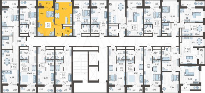 1-к. квартира, 38,1 м², 12/19 эт.