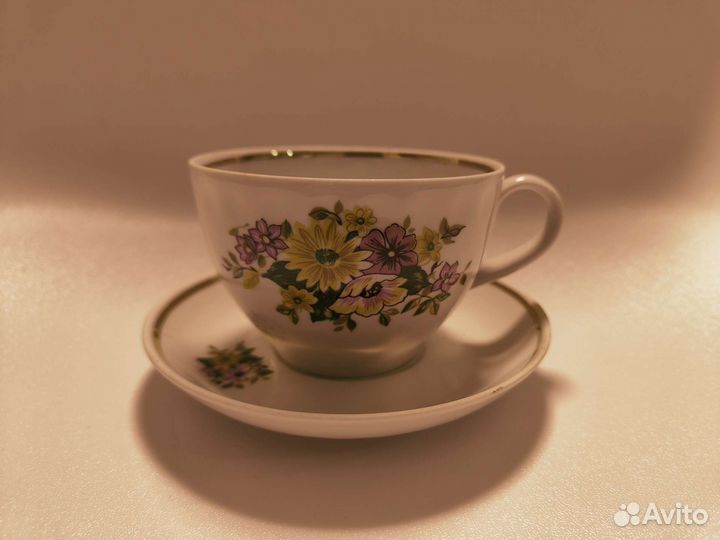 Чайные пары, сахарница. Фарфор СССР