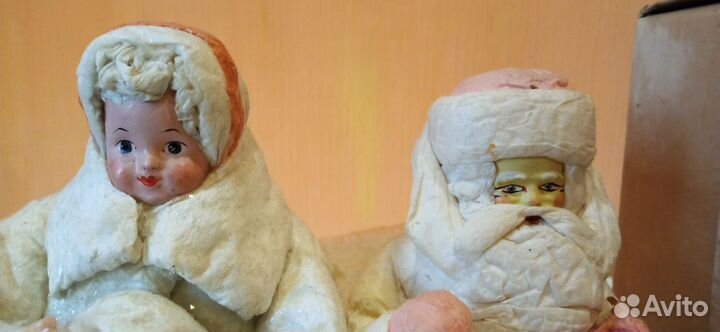 Дед Мороз в Коробке и Снегурочка 1966 год ватные
