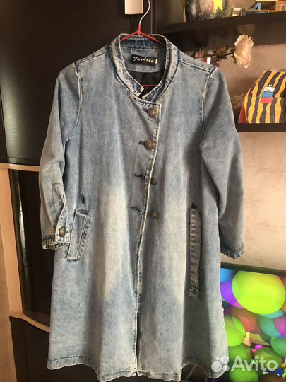 Пальто джинсовое, плащ