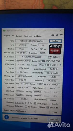 Видеокарта RX 480 8gb Sapphire Nitro