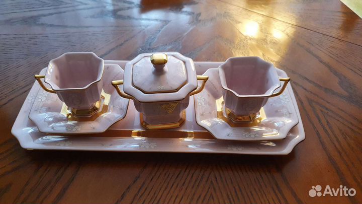 Кофейный набор розовый фарфор фабрика Haas и Cizek