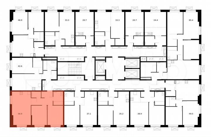 2-к. квартира, 56,9 м², 10/22 эт.