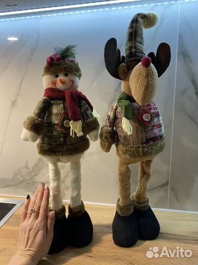 Игрушка новогодняя раздвижная снеговик и лось